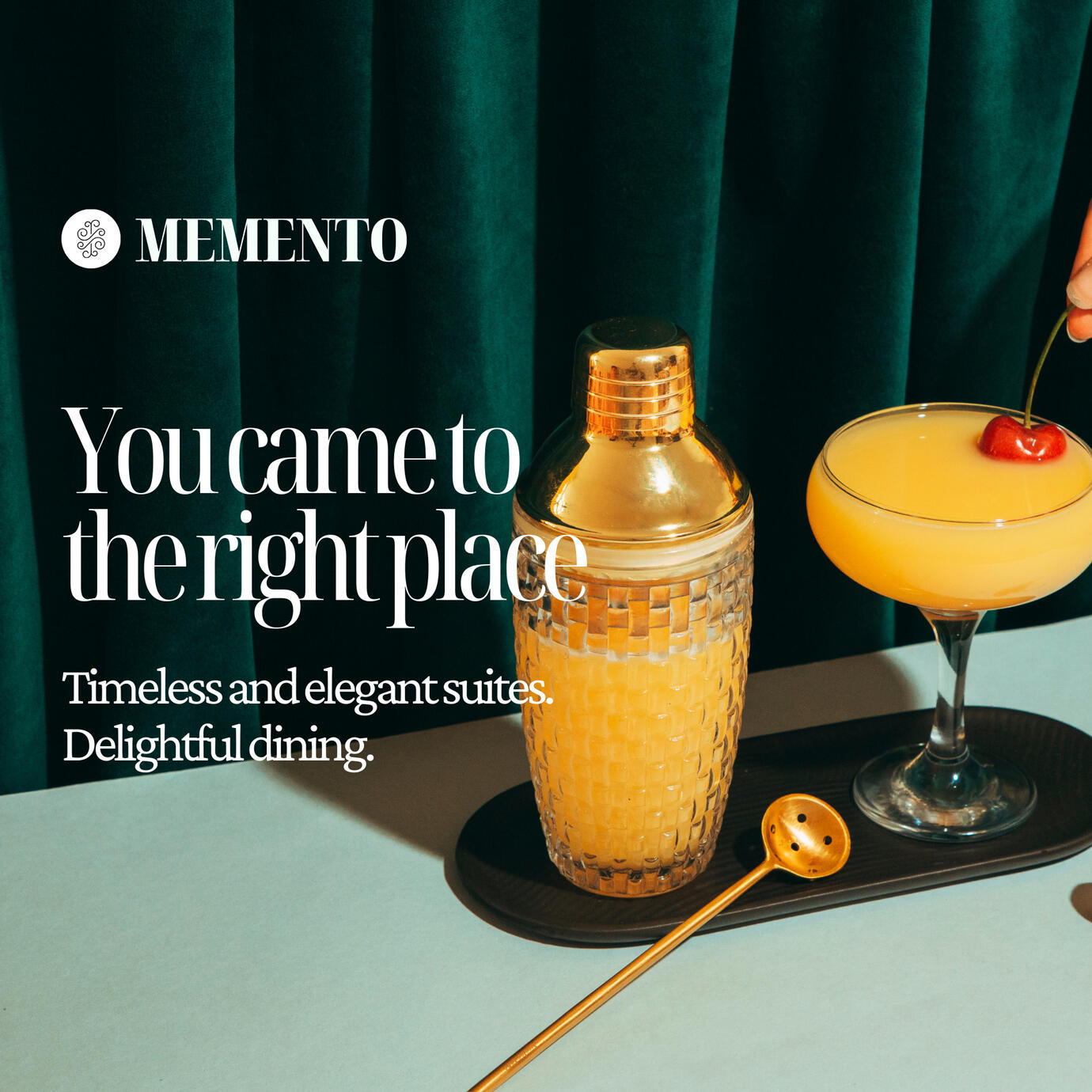 Memento Ad Dramatic ad for Memento hotel featuring festive cocktail.